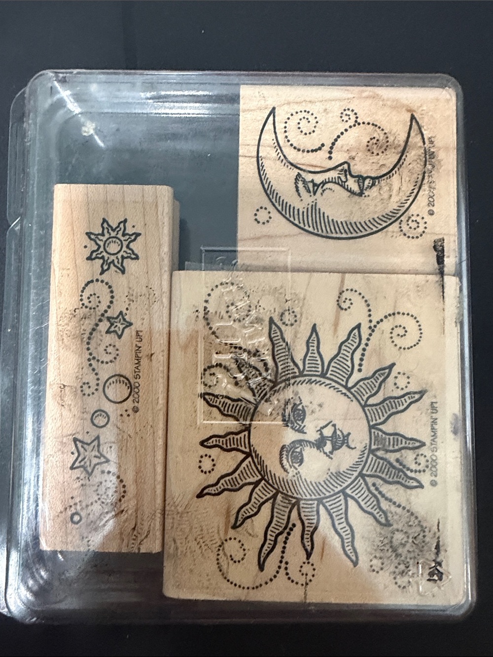 Stampin Up Wooden Rubber Stamp Set - Sun, Moon, and Stars